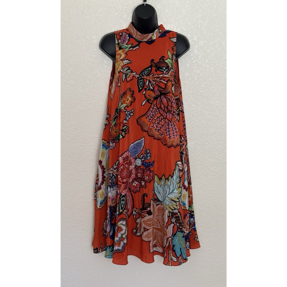 Anthropologie Maeve Silk Larkhill Dress Orange Floral Swing Midi, S - Picture 1 of 11